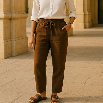 100% Premium Linen Relaxed fit Pants- Women