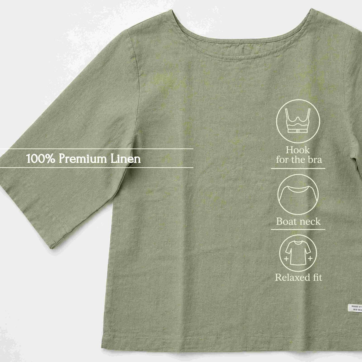 100% Pure Linen Boat Neck Top for Women - Lime Green