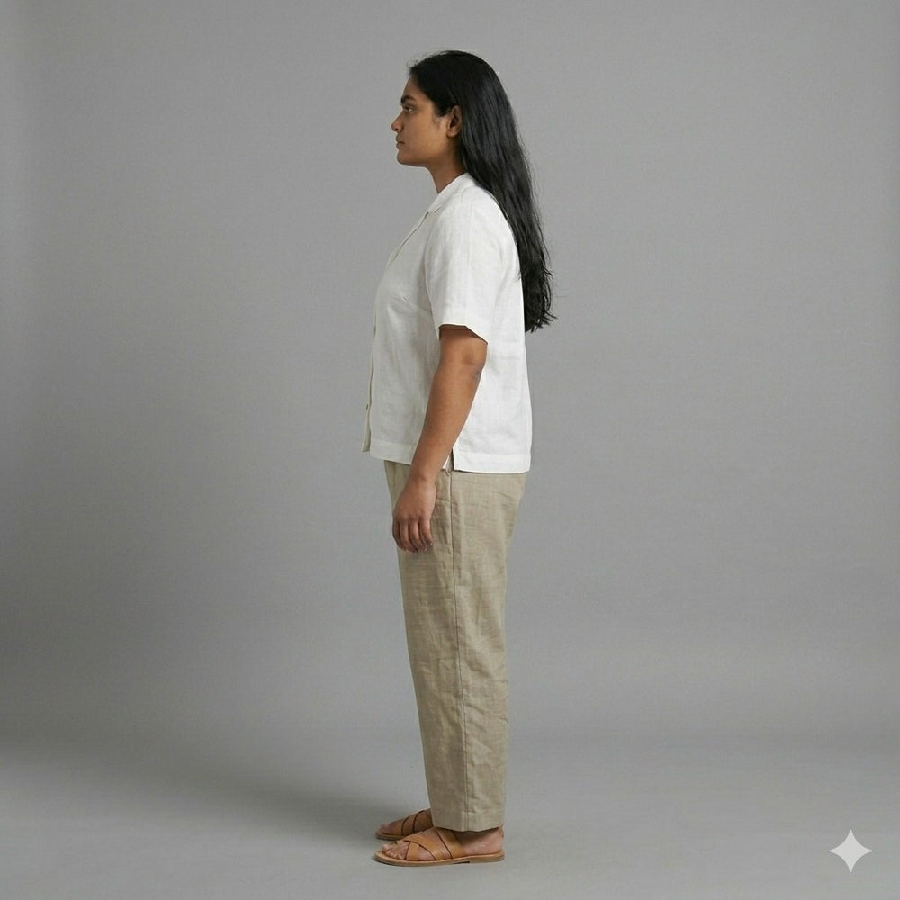 Open Collar Half Sleeve Linen Shirt - Women - White