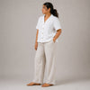 Open Collar Half Sleeve Linen Shirt - Women - White