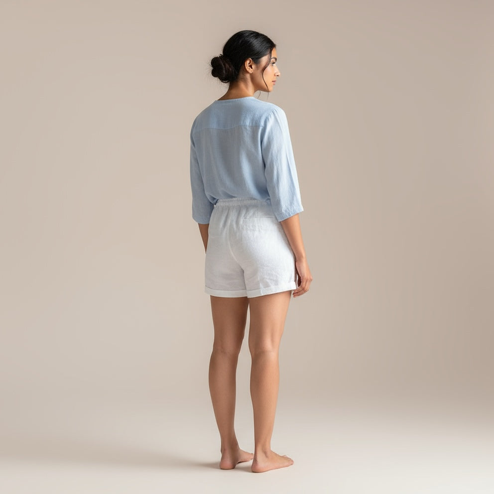 Linen Shorts for Women- White
