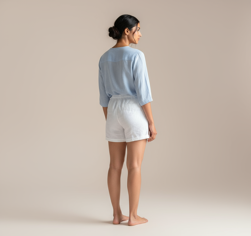 No Ride-up Shorts - 100% Premium Linen - Women - White