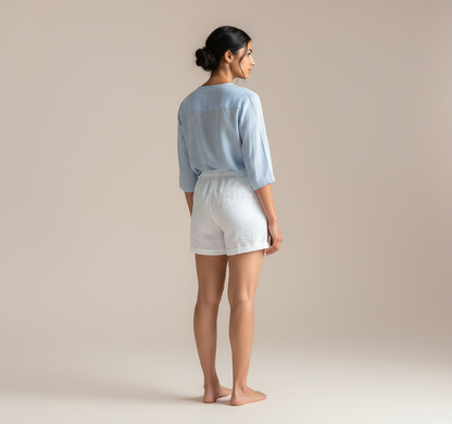 No Ride-up Shorts - 100% Premium Linen - Women - White