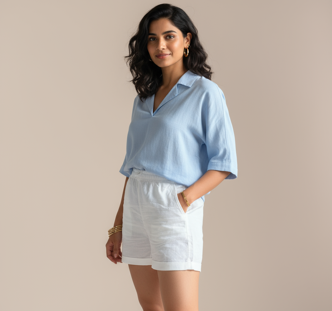 No Ride-up Shorts - 100% Premium Linen - Women - White