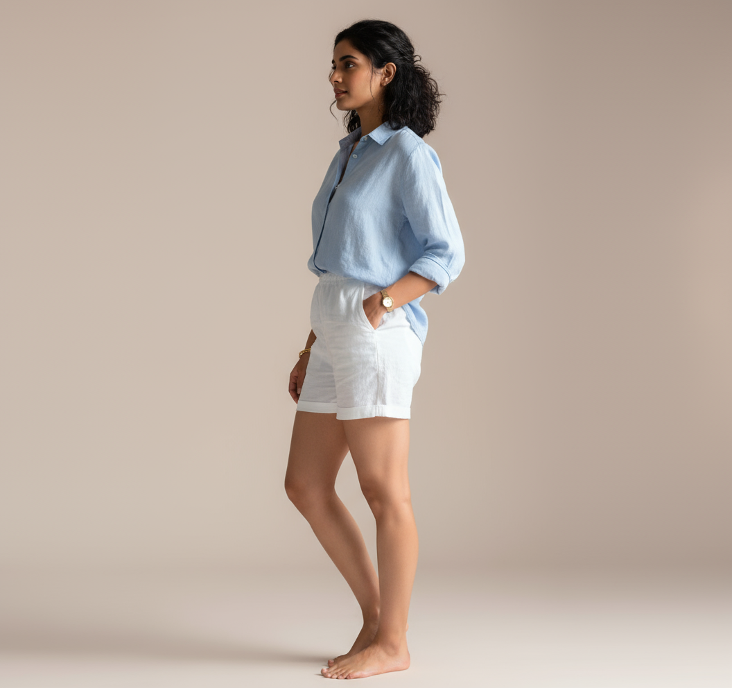 No Ride-up Shorts - 100% Premium Linen - Women - White