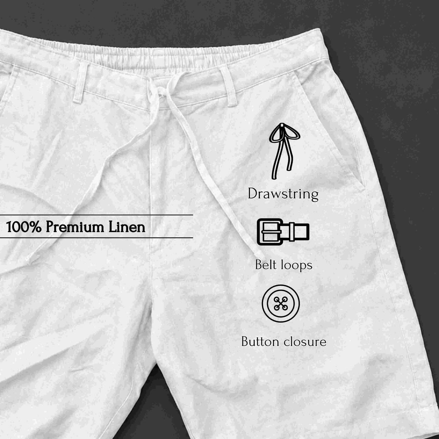 Linen Buttoned Shorts for Men- White