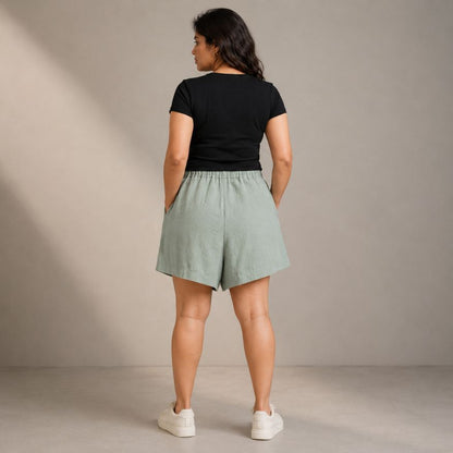 Linen Skorts for Women with pockets- Sage