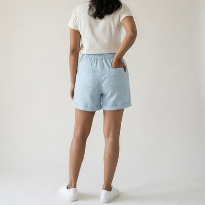 Linen Shorts for Women- Sky Blue