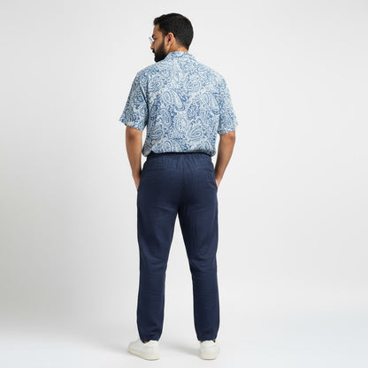 Relaxed fit pants- 100% Premium Linen - Men - Navy