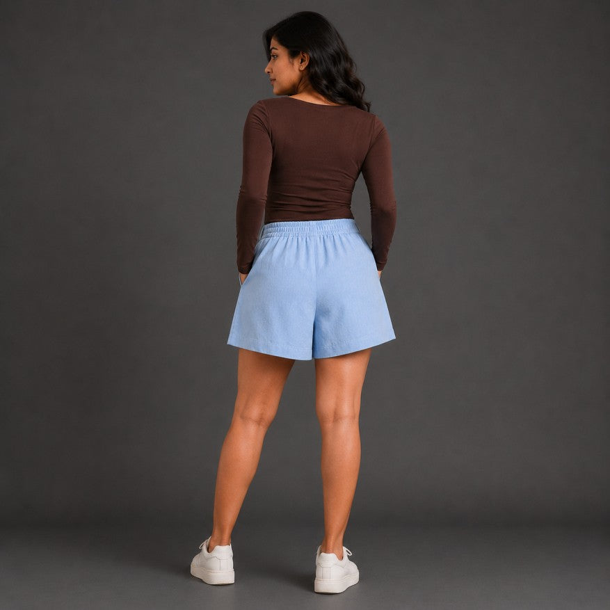Linen Skorts for Women with Pockets- Sky Blue