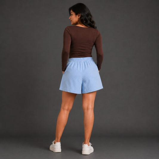 Linen Skorts for Women with Pockets- Sky Blue
