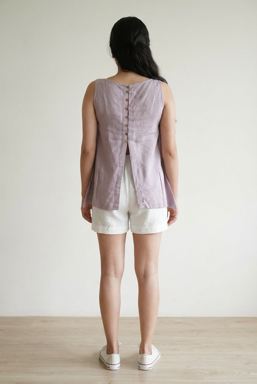 Asymmetrical Top - 100% Linen - Women - Lavendar