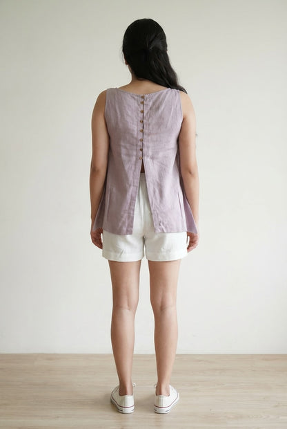 Asymmetrical Top - 100% Linen - Women - Lavendar