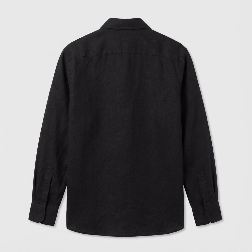 Linen Regular Collar Shirt for Men- Black