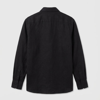 Linen Regular Collar Shirt for Men- Black