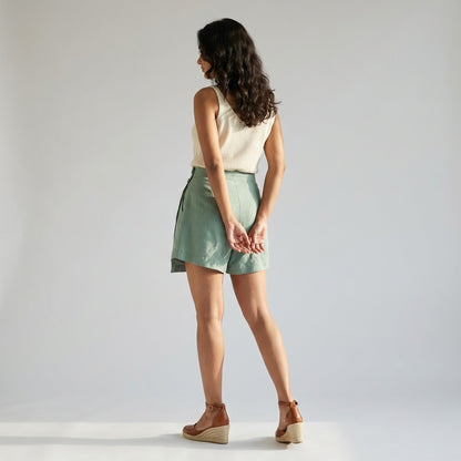 Skorts for Women - Rimore X Sara- 100% Premium Linen - Sage