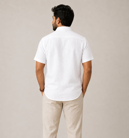 Linen Half-Sleeve Regular Collar Shirt for Men- White