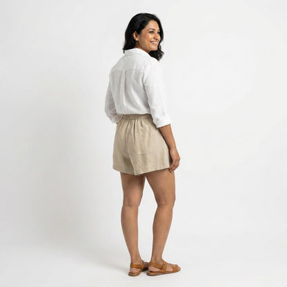 100% Pure Linen Skorts for Women with Pockets - Beige