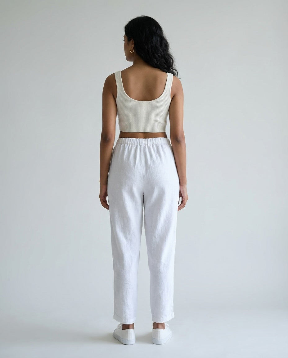 Relaxed fit Pants- 100% Premium Linen - Women - White