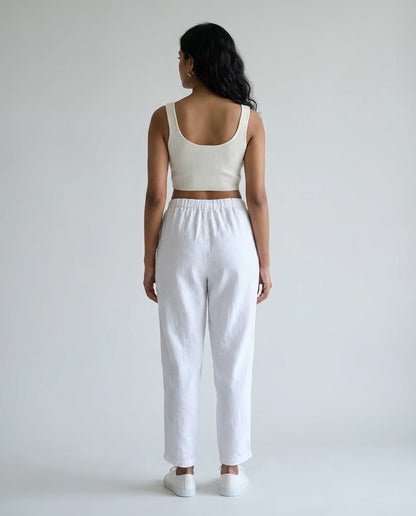 Relaxed fit Pants- 100% Premium Linen - Women - White