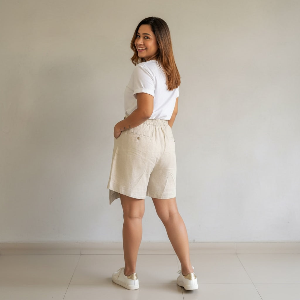Skorts for Women - Rimore X Sara- 100% Premium Linen - Beige