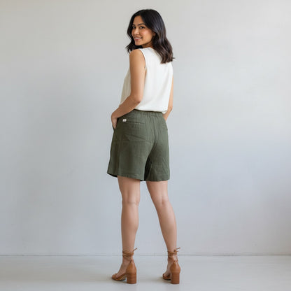 Skorts for Women - Rimore X Sara- 100% Premium Linen - Olive