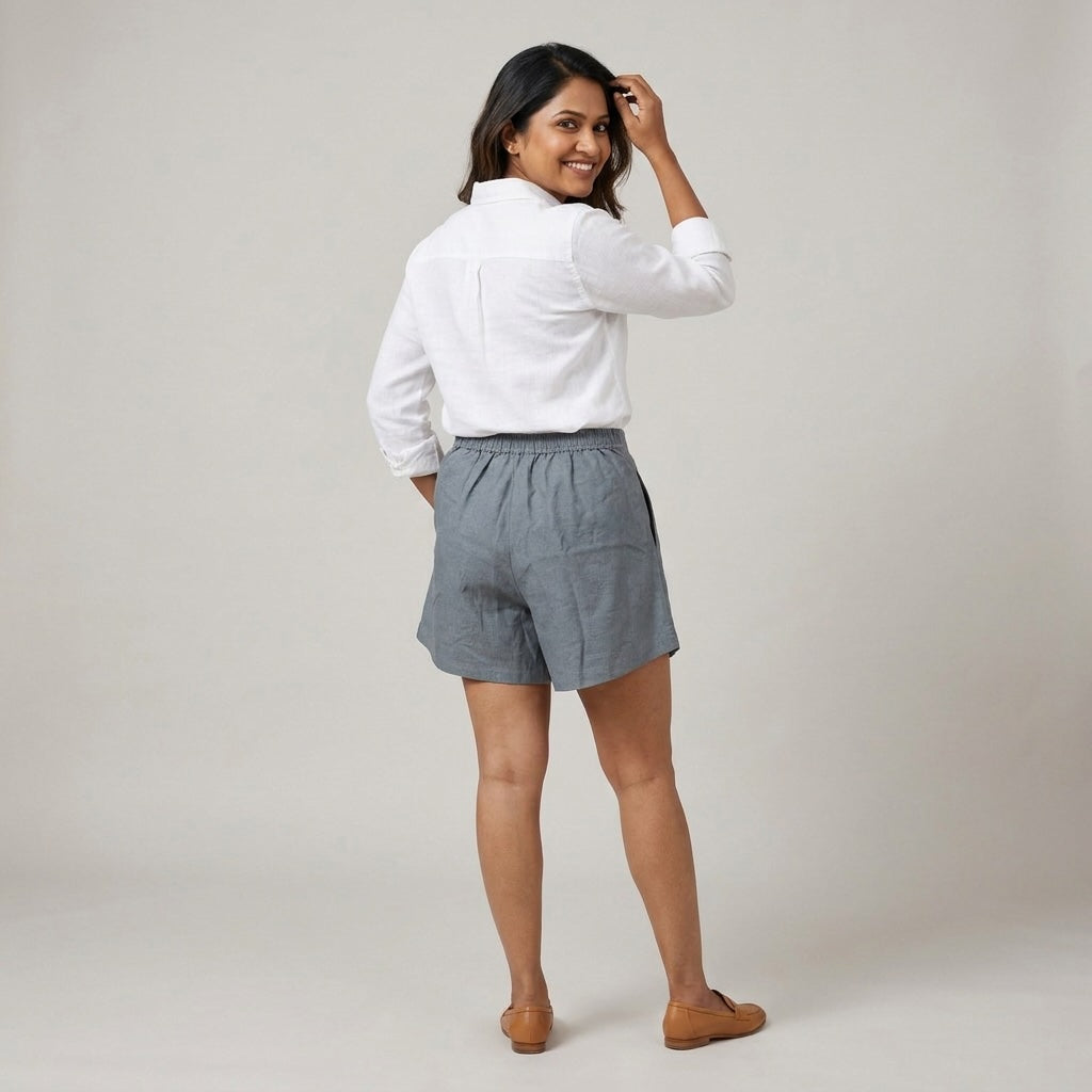 100% Pure Linen Skorts for Women with Pockets - Grey