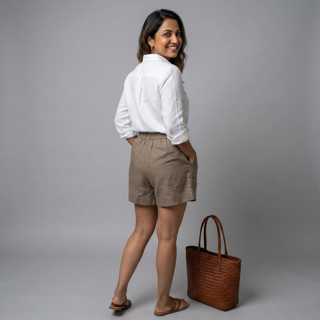 Linen Skorts for Women with Pockets- Taupe