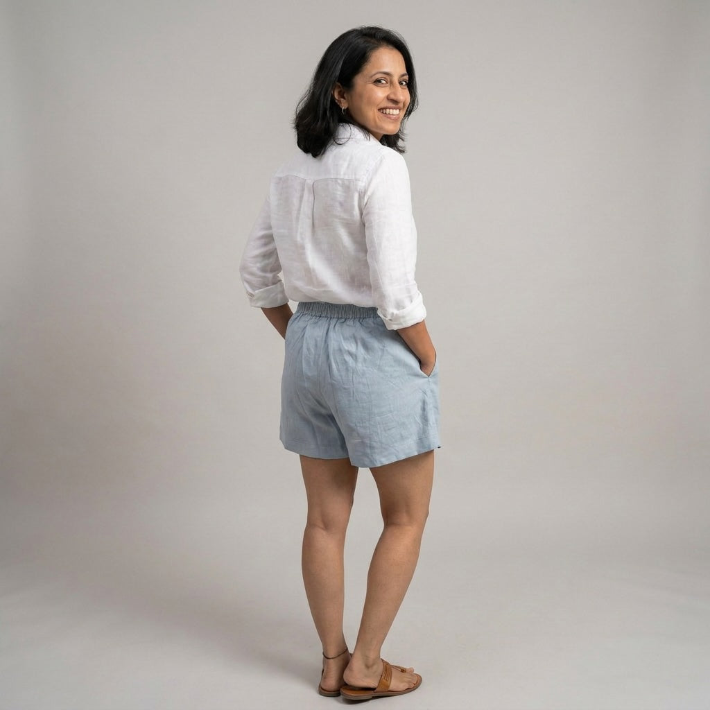 Linen Skorts for Women with Pockets- Sky Blue