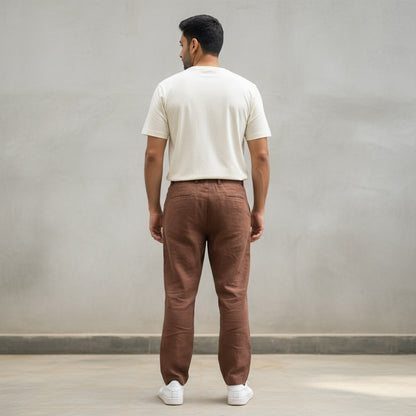 Relaxed fit pants- 100% Premium Linen - Men - Brown
