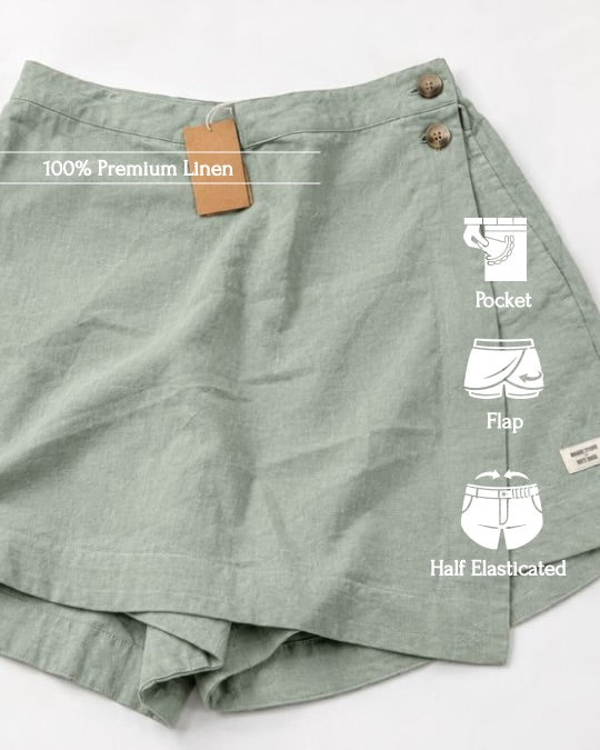 Linen Skorts for Women with pockets- Sage