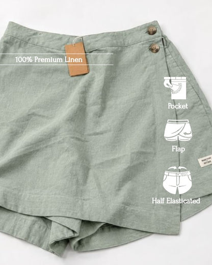 Linen Skorts for Women with pockets- Sage