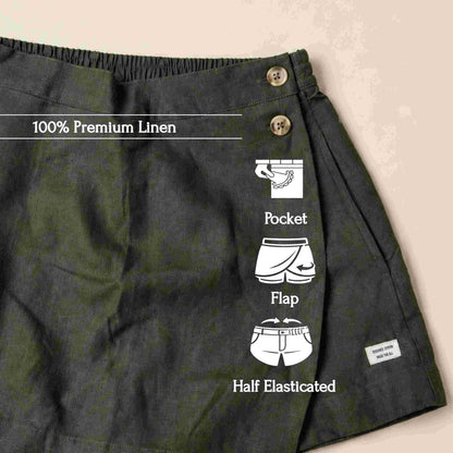 Linen Skorts for Women with Pockets- Olive