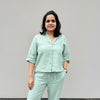 Oversized Boxy Crop Linen Shirt for Women- Sage