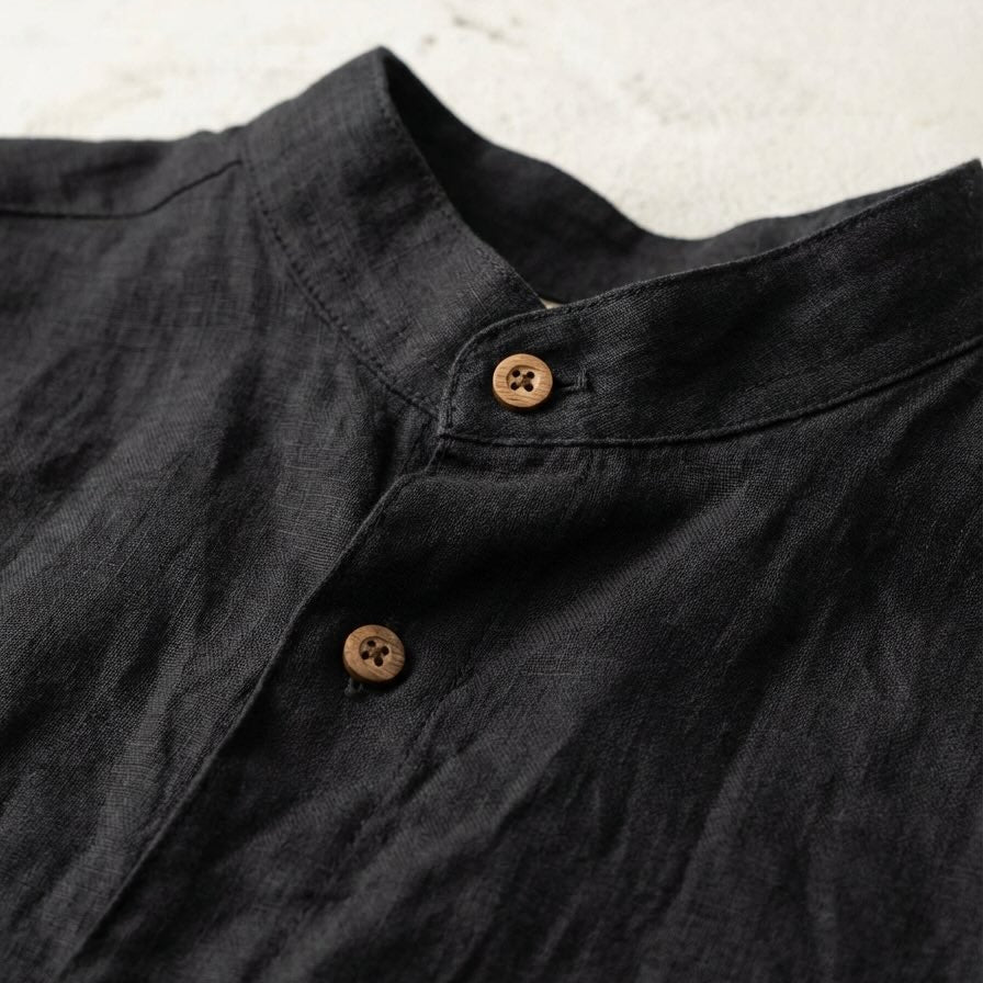 Linen Chinese Collar Shirt for Men- Black