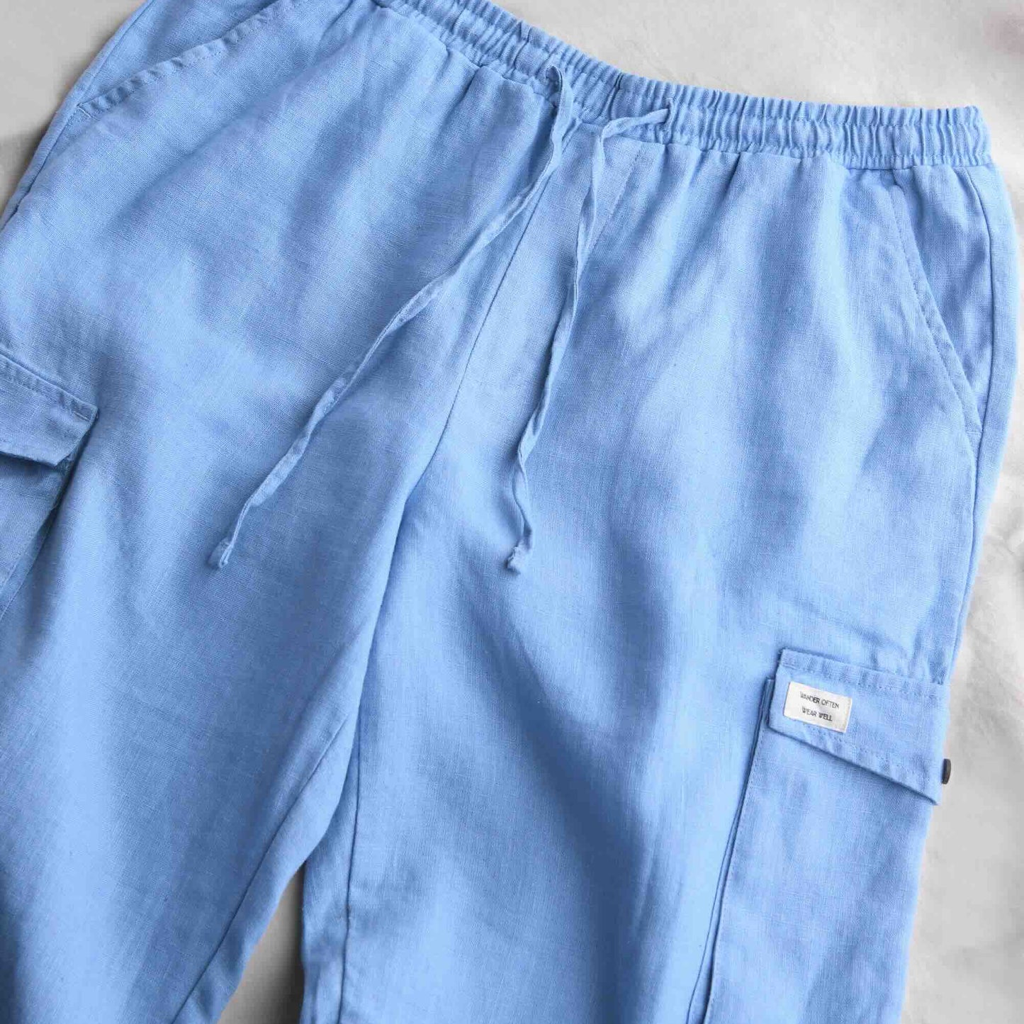 Premium Linen Travel Joggers for Women- Dusty Blue