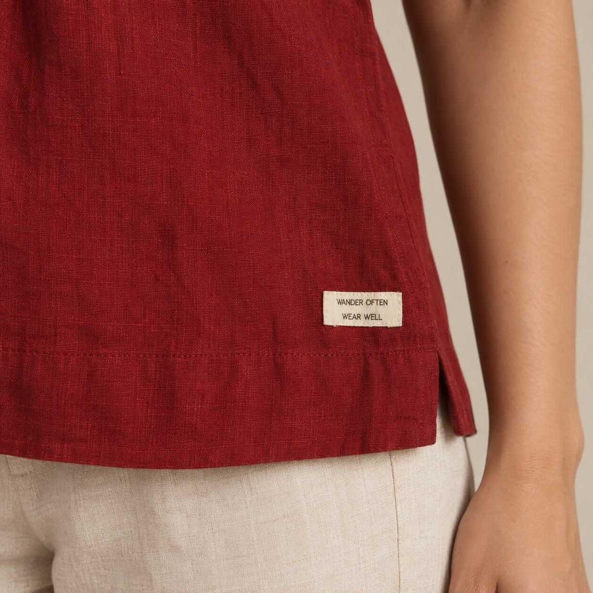 100% Pure Linen Open Collar Half Sleeve Shirt for Women - Maroon