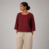 Linen Boat Neck Top - Women - Maroon