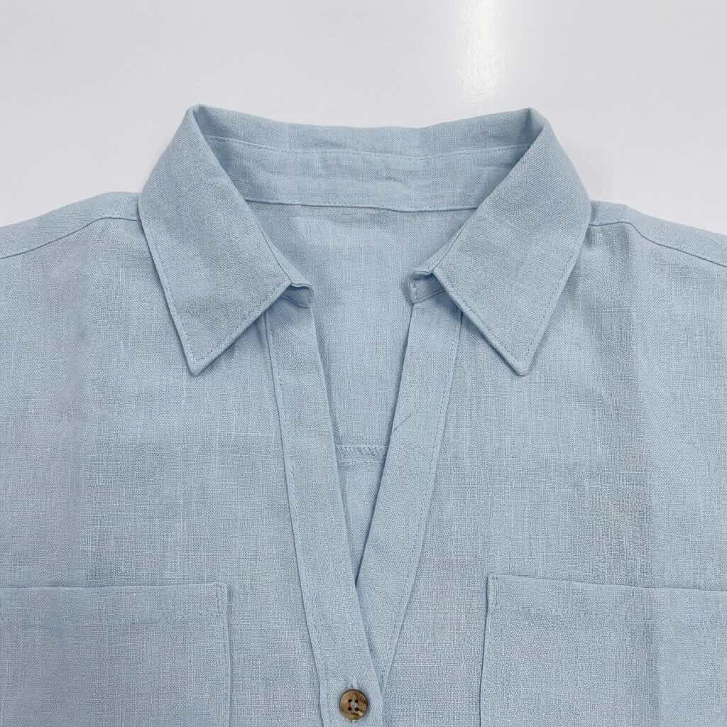 Oversized Boxy Crop Linen Shirt for Women- Sky Blue