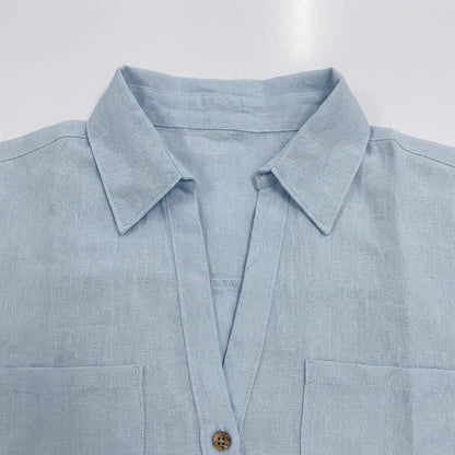Oversized Boxy Crop Linen Shirt for Women- Sky Blue
