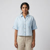 Oversized Boxy Crop Linen Shirt for Women- Sky Blue