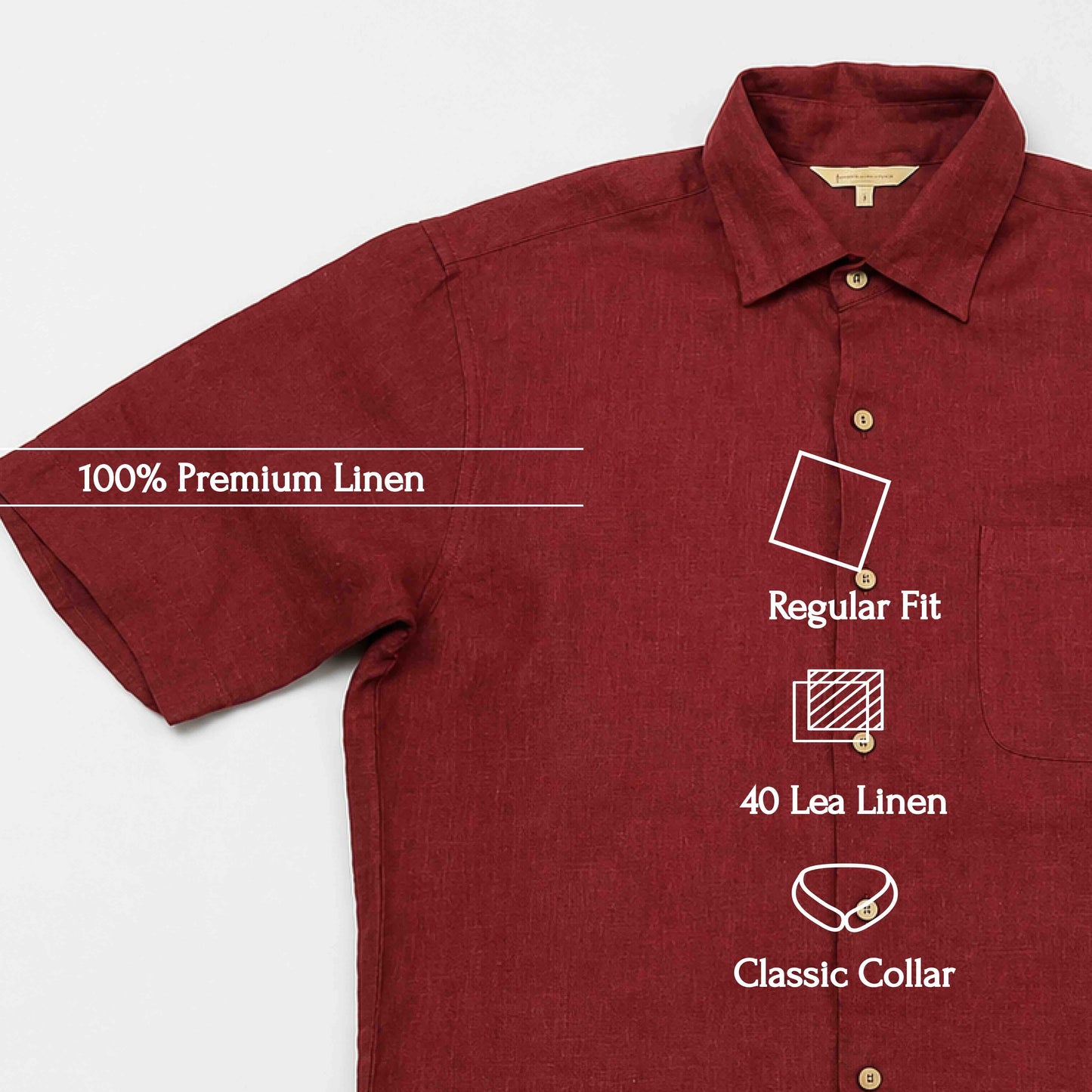 Linen Half-Sleeve Regular Collar Shirt for Men- Brick Red