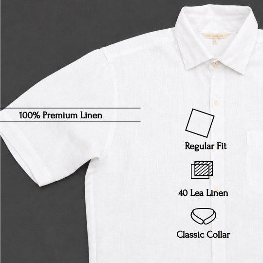 Linen Half-Sleeve Regular Collar Shirt for Men- White