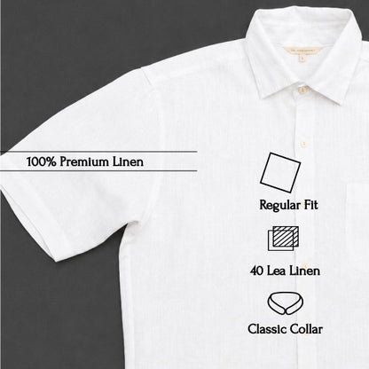 Linen Half-Sleeve Regular Collar Shirt for Men- White