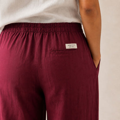Linen Wide-Leg Pant for Women- Brick Red