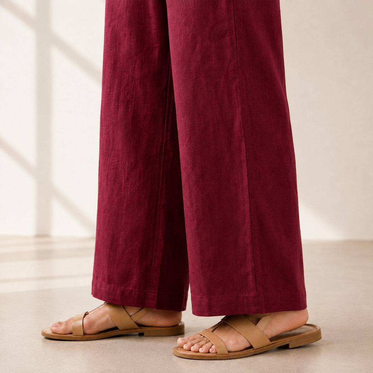 Linen Wide-Leg Pant for Women- Brick Red