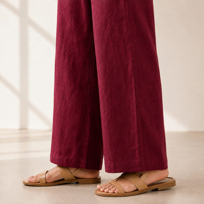 Linen Wide-Leg Pant for Women- Brick Red