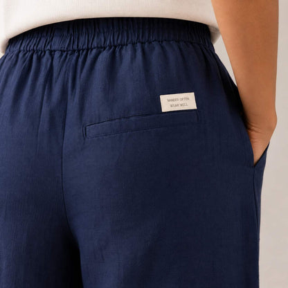 100% Pure Linen Wide-Leg Pant for Women - Navy