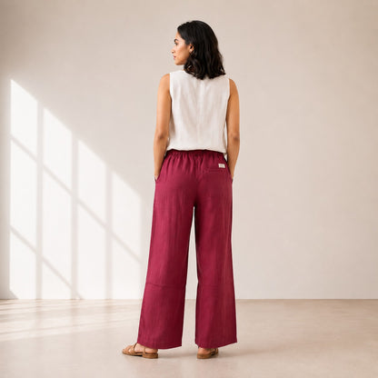 Linen Wide-Leg Pant for Women- Brick Red