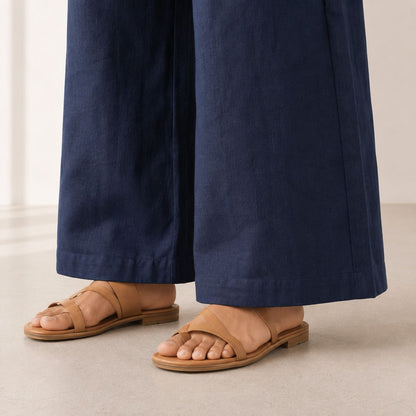 100% Pure Linen Wide-Leg Pant for Women - Navy